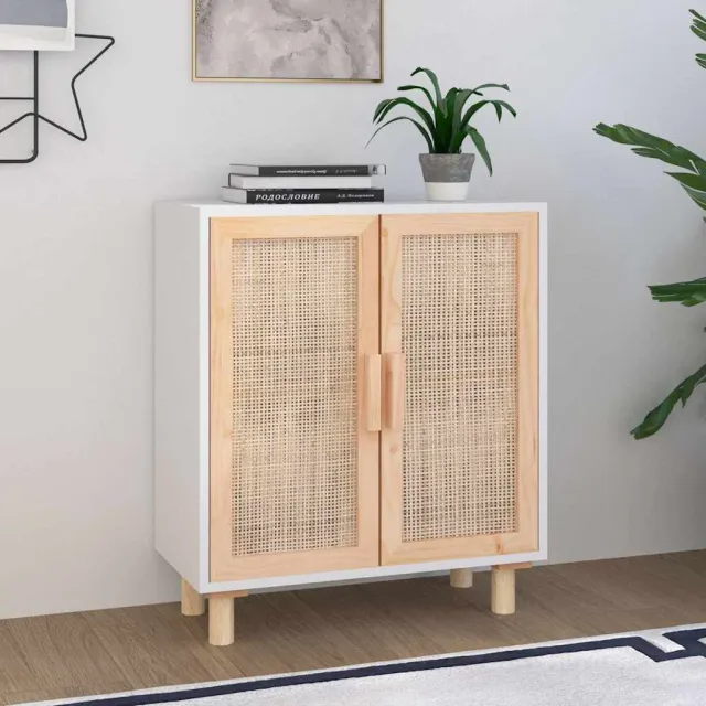 vidaXL Dressoir 60x30x70 cm massief grenenhout en rattan wit, foto 2