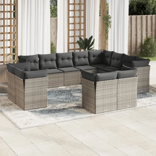 vidaXL 12-delige Loungeset met kussens poly rattan grijs, foto 2