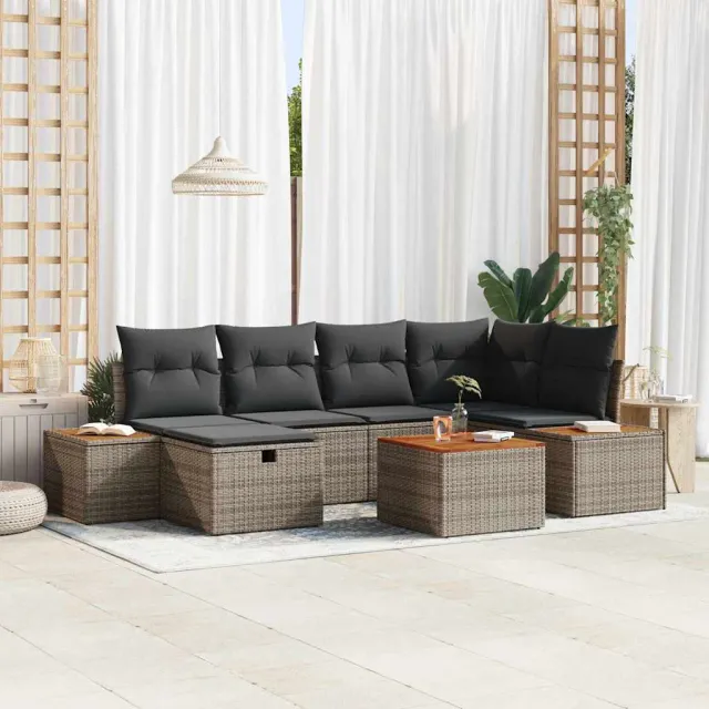 vidaXL Tuin Sofa Set 7 st Grijs poly rattan, foto 2