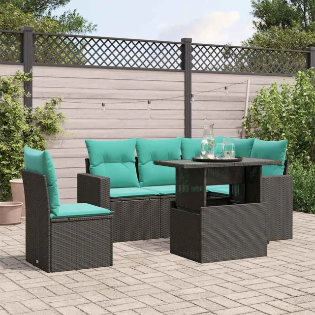vidaXL 6-delige tuinbankset met kussens van zwart polyrotan, foto 2