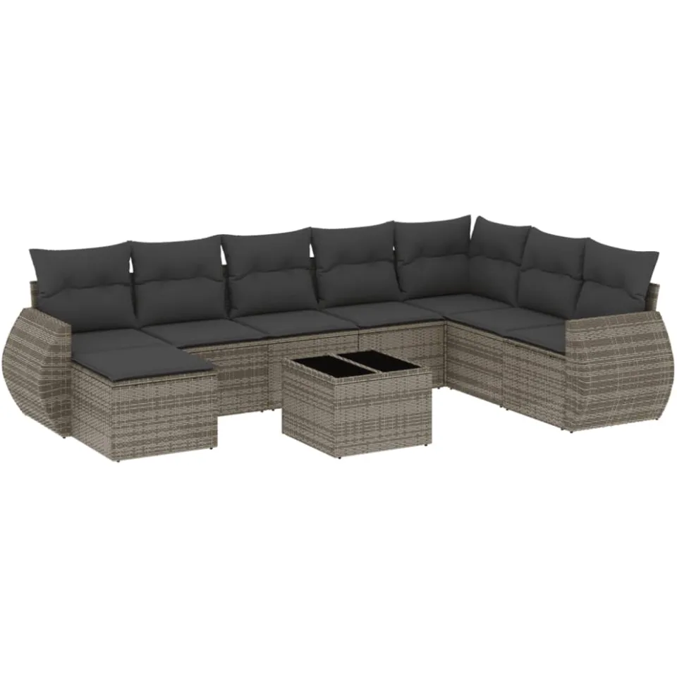 vidaXL 9-delige Loungeset met kussens poly rattan grijs, foto 3