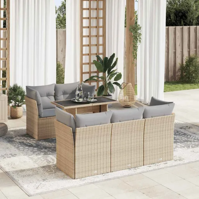 vidaXL 6-delige Loungeset met kussens poly rattan beige, foto 2