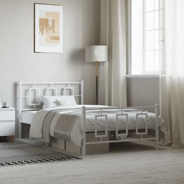 vidaXL Bedframe met hoofd- en voeteneinde metaal wit 107x203 cm