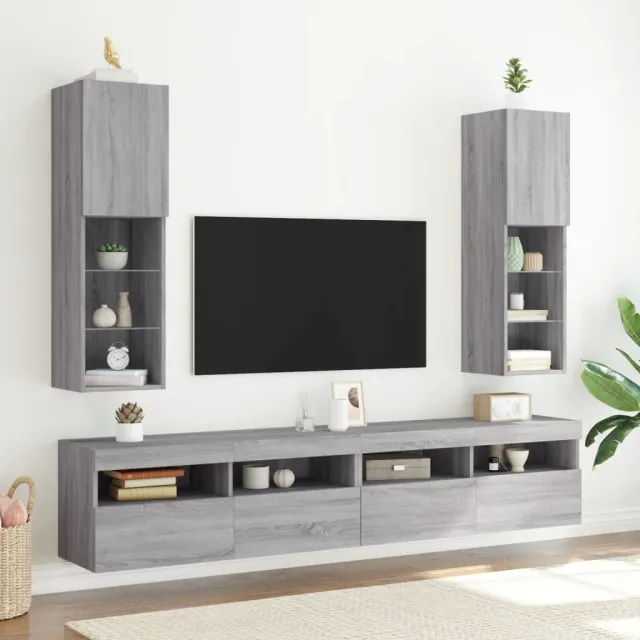 vidaXL Tv-meubels met LED-verlichting 2 st 30,5x30x102 cm grijs sonoma, foto 2