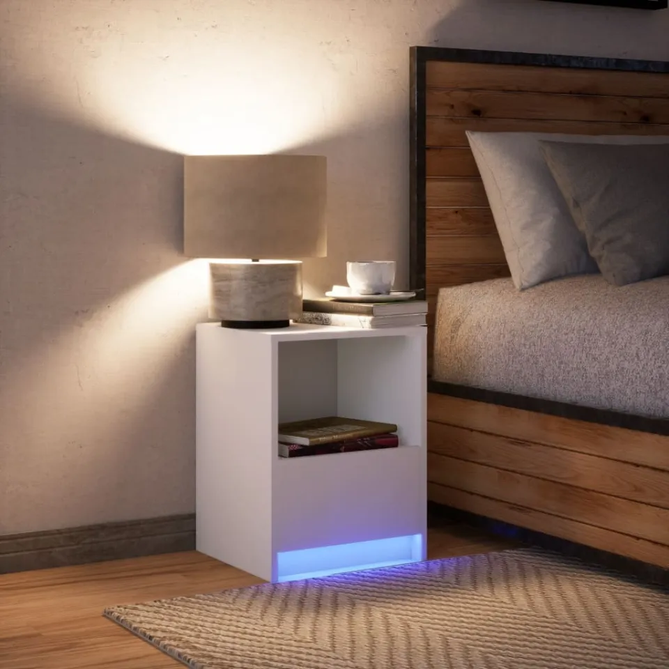 vidaXL Nachtkastje met LED-verlichting bewerkt hout wit, foto 4