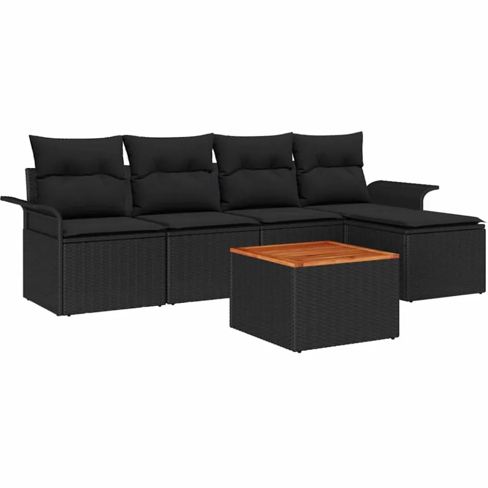 vidaXL Tuinbankenset 6 st Zwart poly rattan
