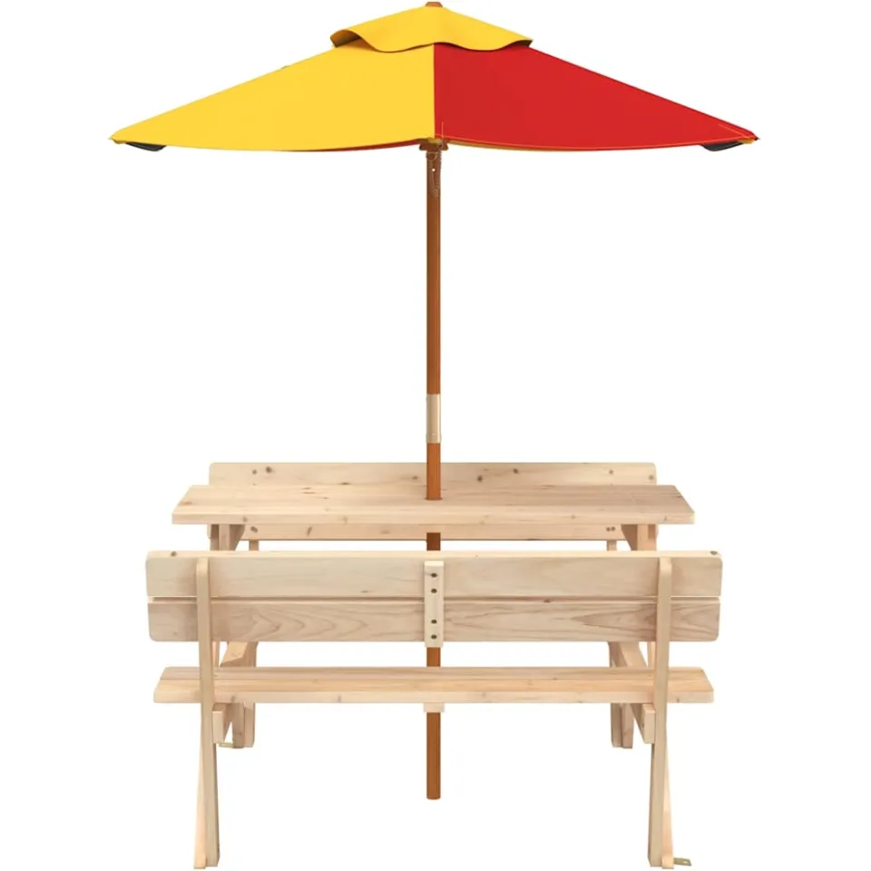 vidaXL Picknicktafel voor 4 kinderen met parasol massief vurenhout Bruin