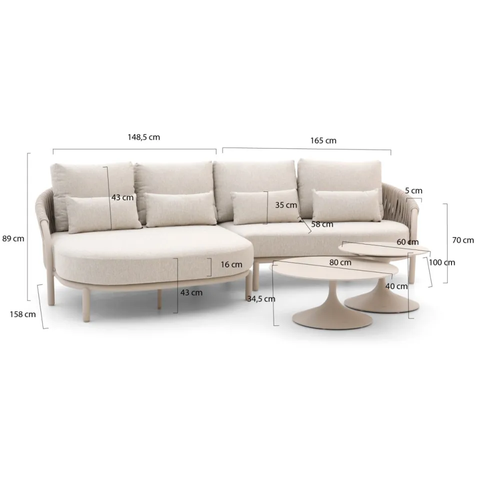 Suns Feroli/Nova chaise longue loungeset 4-delig rechts taupe, foto 2
