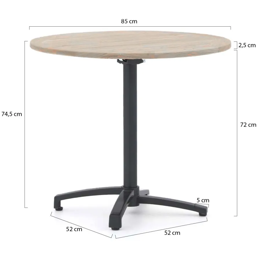Bellagio tuinmeubelen Bellagio Canzo klaptafel ø 85cm (h:75cm) grijs, foto 2