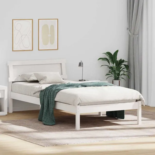 vidaXL Bedframe met hoofdeinde Wit 75 x 190 cm Massief grenenhout