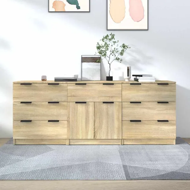 vidaXL 3-delige Dressoirs bewerkt hout sonoma eiken Bruin