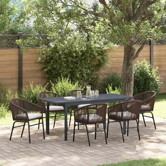 vidaXL Tuin eettafelset 7 st Bruin poly rattan, foto 2
