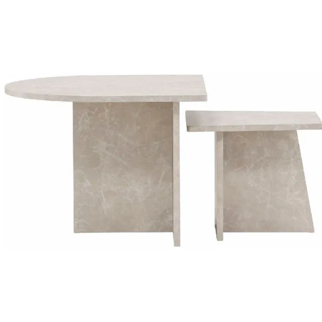 Nest of Nora Salontafel set van 2 - Marmerlook - Vierkant 60x60 cm en 40x40 cm - Beige