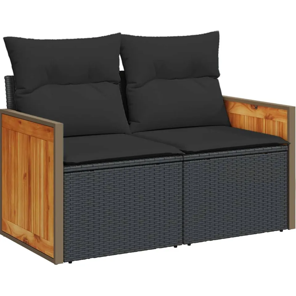 vidaXL 5-delige Loungeset met kussens poly rattan zwart