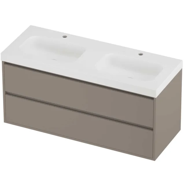 Proline Haga Badmeubelset Polystone Mezza 2 Gaten 120x46x58 cm Mat White Clay Beige