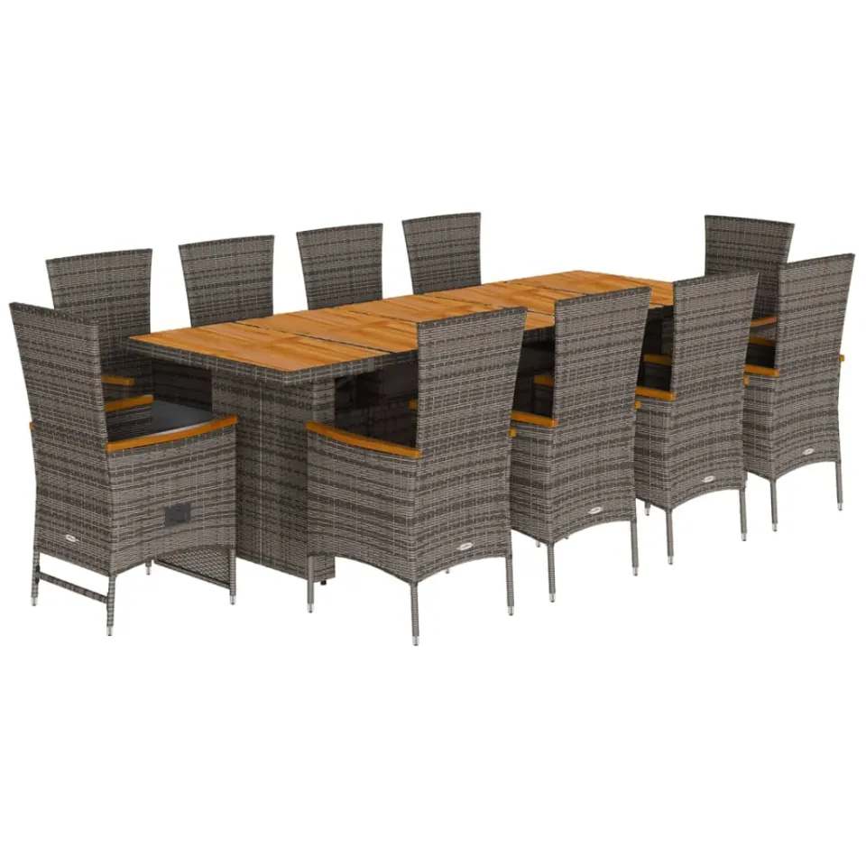 vidaXL 11-delige Tuinset met kussens poly rattan grijs, foto 3