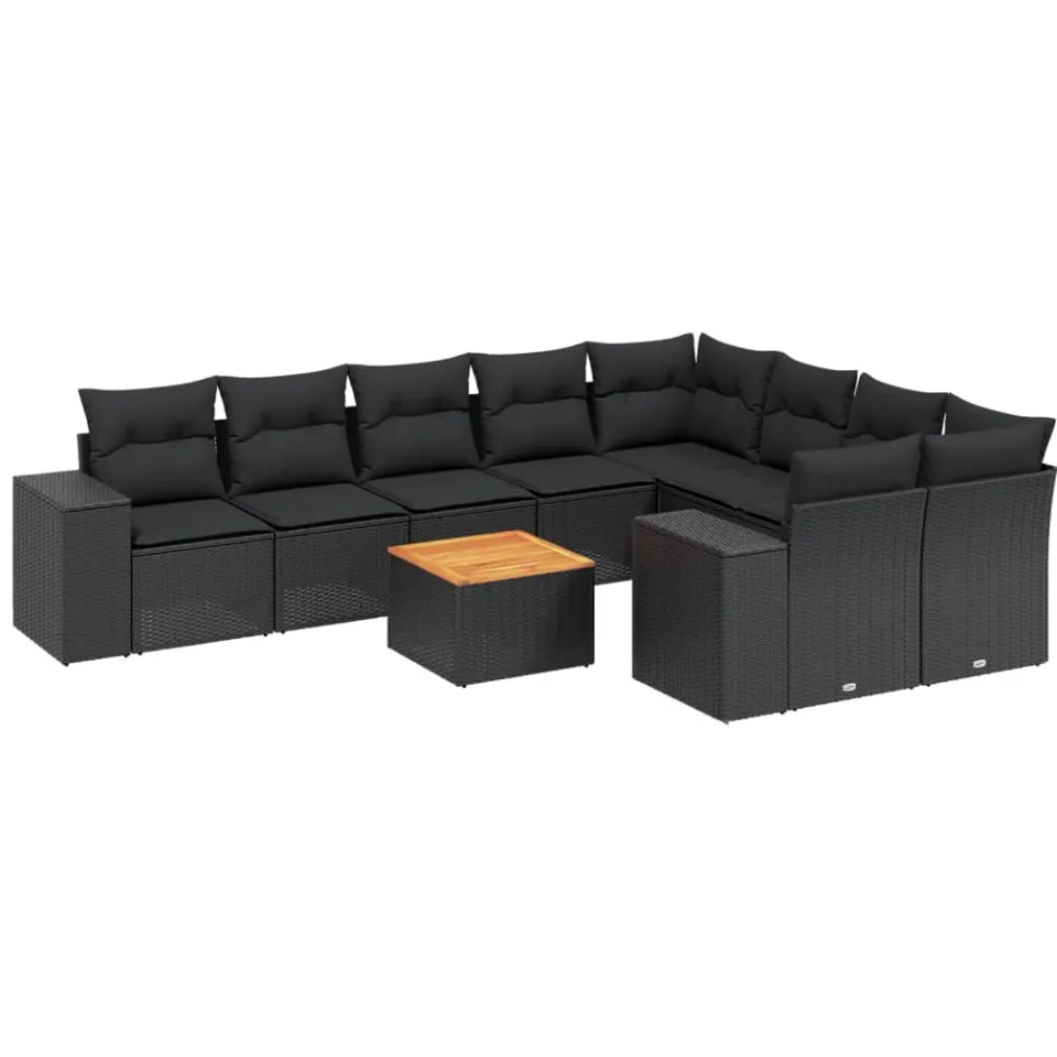 vidaXL 10-delige Loungeset met kussens poly rattan zwart, foto 3
