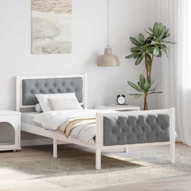 vidaXL Bedframe Lichtgrijs 90 x 190 cm Massief grenenhout Wit
