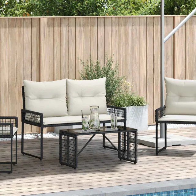vidaXL Buiten Tafel Zwart 80 x 40 x 40 cm PE Rattan en Glas, foto 2
