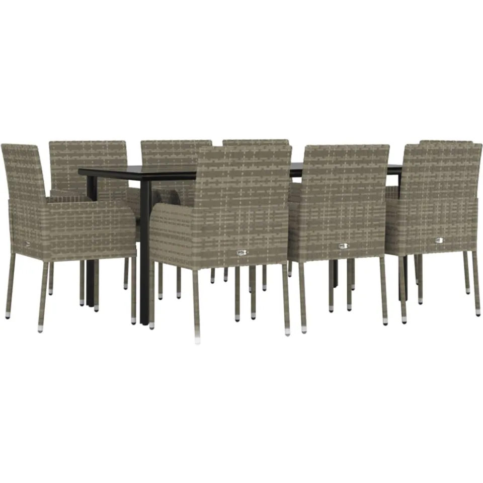 vidaXL 9-delige Tuinset met kussens poly rattan zwart en grijs