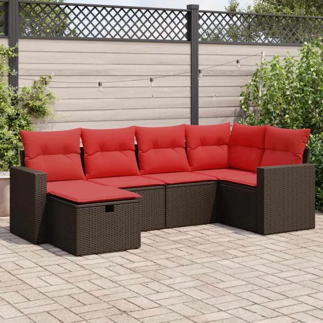 vidaXL 6-delige Loungeset met kussens poly rattan bruin, foto 2