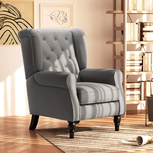 COVREO Fauteuil 74x86x102 cm donkergrijs, polyester met tufting