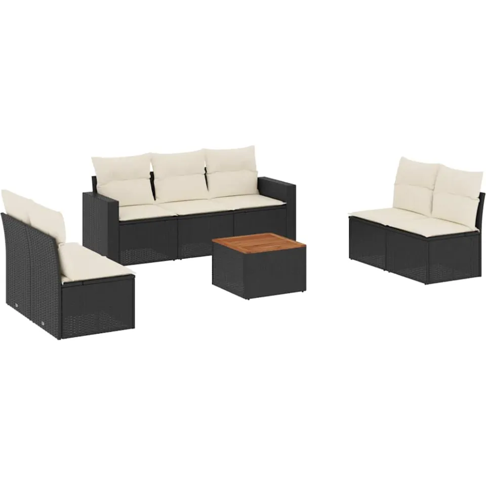 vidaXL 8-delige Loungeset met kussens poly rattan zwart, foto 3