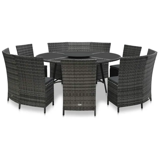 vidaXL 7-delige Tuinset met kussens poly rattan grijs