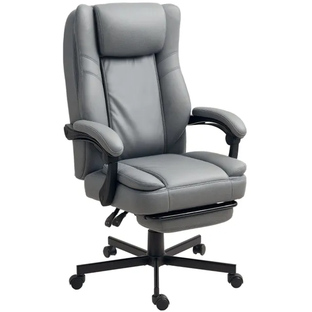 Clruro Bureaustoel - 64x69x112-120 cm - Massage - Voetensteun - Microvezel - Grijs Clruro