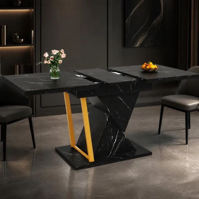 Maisentiel Uitschuifbare eettafel voor 6 personen - zwart, marmerlook - 110-140 x 80 cm