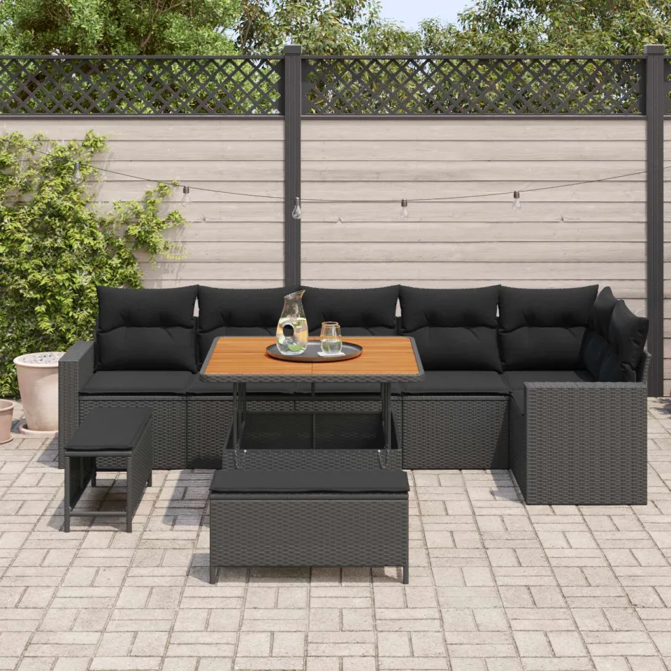 vidaXL Tuinbankenset 9 st Zwart poly rattan, foto 3