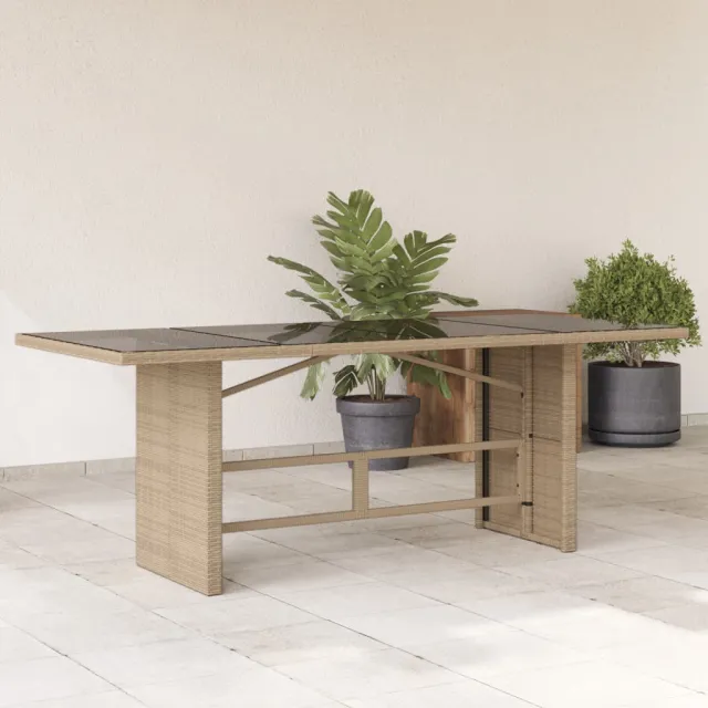 vidaXL Tuintafel met glazen blad 190x80x74 cm poly rattan beige