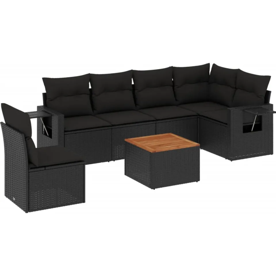 vidaXL 7-delige Loungeset met kussens poly rattan zwart, foto 3
