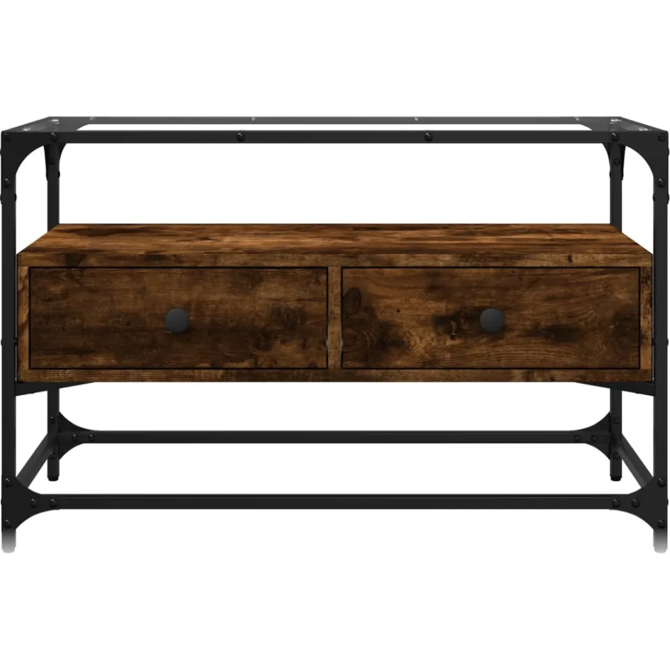 vidaXL Tv-meubel met glazen blad 80x35x51 cm hout gerookt eikenkleurig Bruin