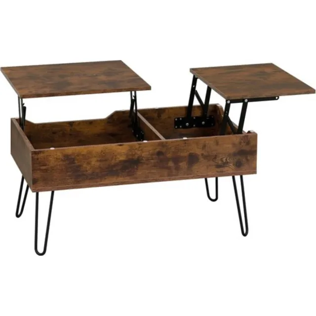 Thuys Salontafel – Uitklapbaar – Met Opbergruimte – Office Tafel – Verstelbaar Tafelblad – Duurzaam & Stabiel – Vintage Bruin