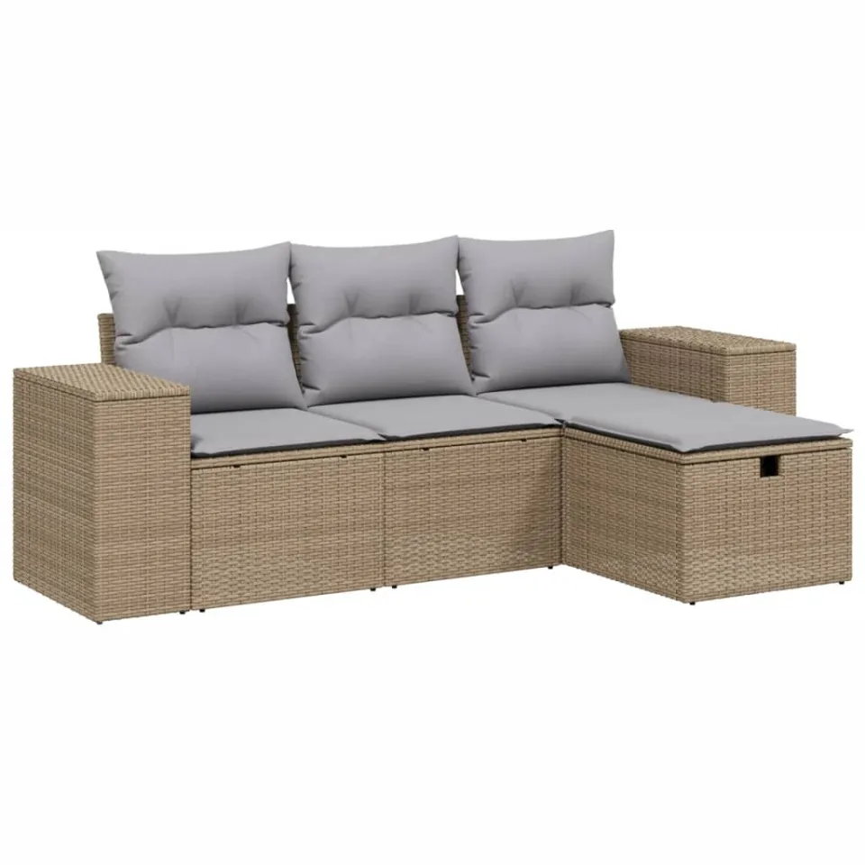 vidaXL 4-delige Loungeset met kussens poly rattan gemengd beige, foto 3