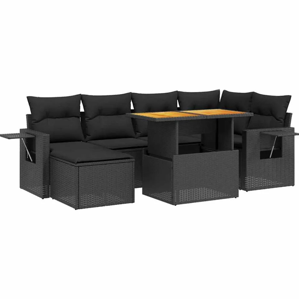 vidaXL 7-delige Loungeset met kussens poly rattan zwart, foto 3