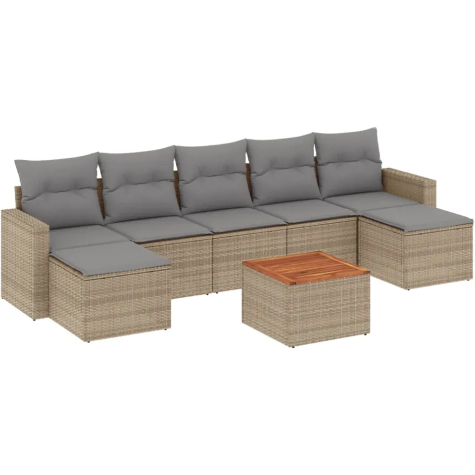 vidaXL 8-delige Loungeset met kussens poly rattan gemengd beige, foto 3