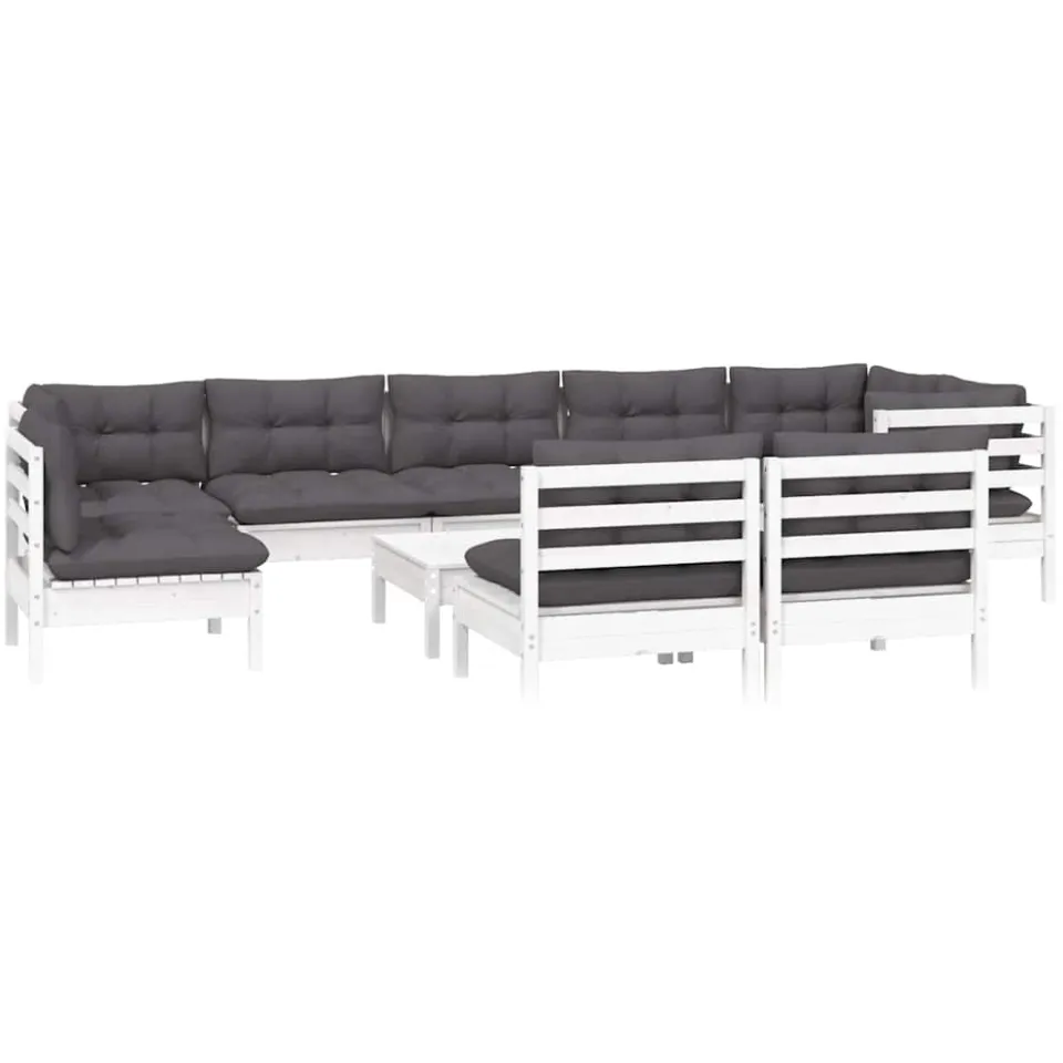 vidaXL 10-delige Loungeset met kussens massief grenenhout wit