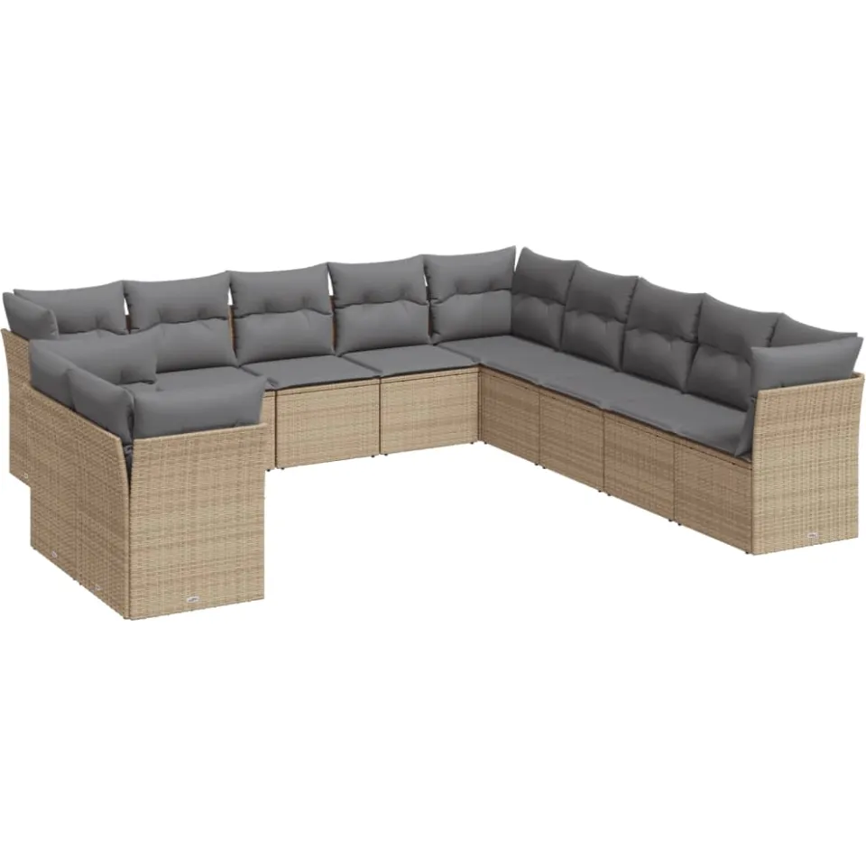 vidaXL 11-delige Tuinset met kussens poly rattan beige