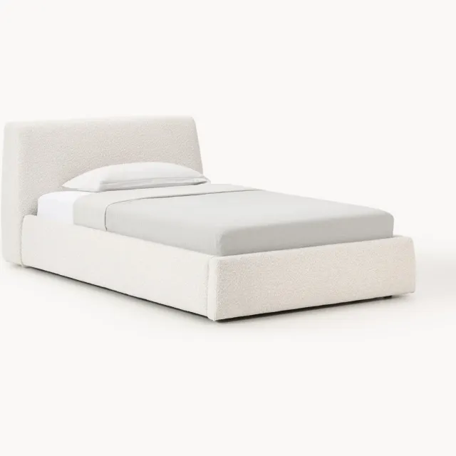Westwing Collection Bouclé eenpersoonsbed Cloud Wit