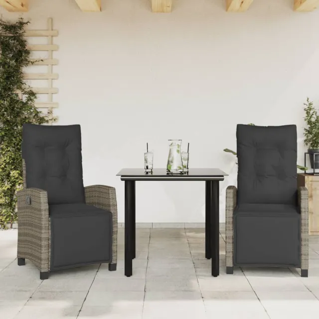 vidaXL 3-delige Tuinset met kussens poly rattan grijs, foto 2