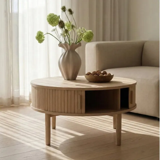 Meubelplaats Salontafel Meta rond - eiken & eikenfineer licht naturel - Ø85x45 cm Wit