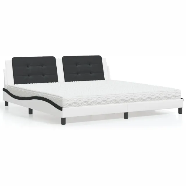 vidaXL Bed met matras Zadar kunstleer wit en zwart 200x200 cm