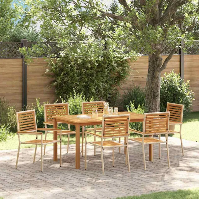 vidaXL Tuin eettafelset 7 st Beige Massief Acaciahout, foto 2