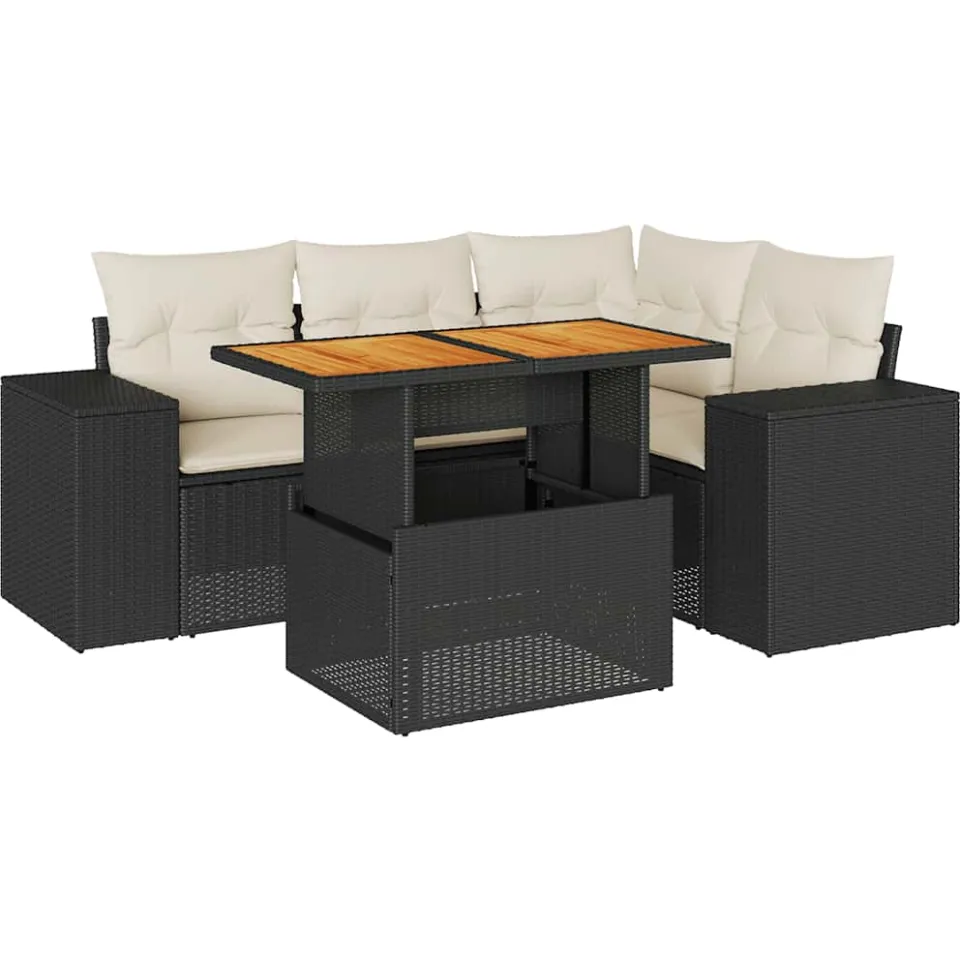 vidaXL 5-delige Loungeset met kussens poly rattan zwart, foto 3