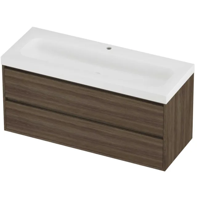 Proline Haga Badmeubelset Polystone Mezza 1 Kraangat Greeploos 120x46x58 cm Mat White Vital Oak Eiken