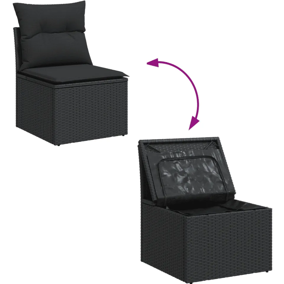 vidaXL 8-delige Loungeset met kussens poly rattan zwart, foto 3