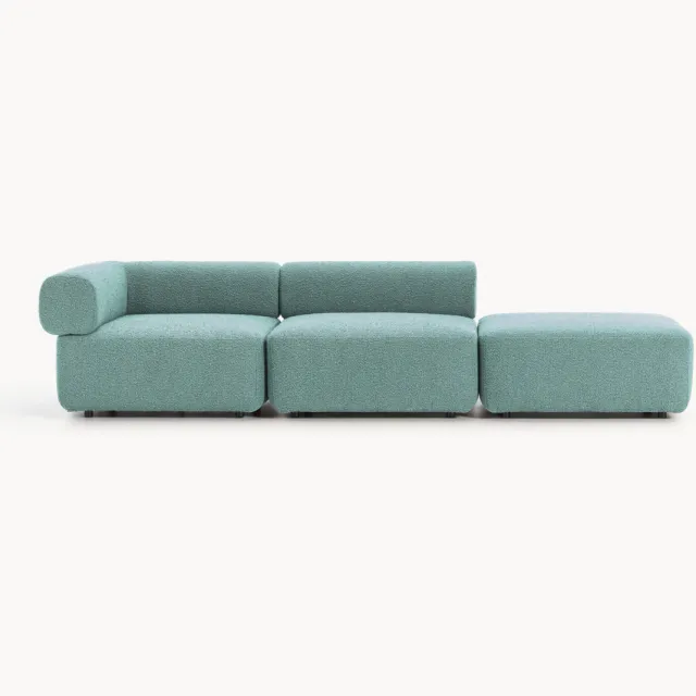Westwing Collection Modulaire bouclé poef Anton turquoise, groen