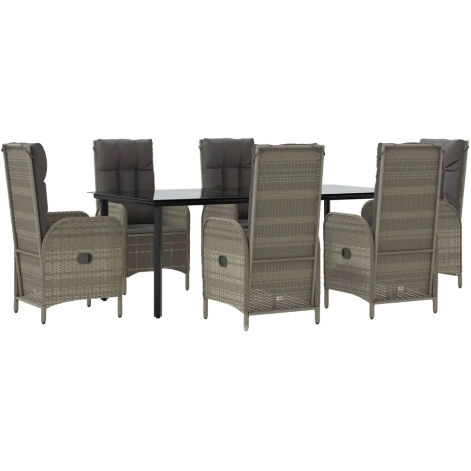vidaXL 7-delige Tuinset met kussens poly rattan zwart en grijs, foto 3